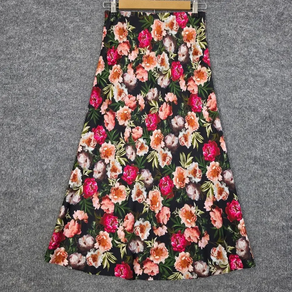 Cami NYC Skirt XS Floral Silk Satin Midi Multi Romantic Fairy Elegant Bohemian